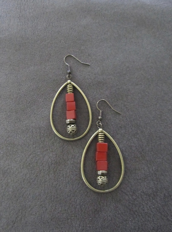 Red jasper teardrop hoop earrings