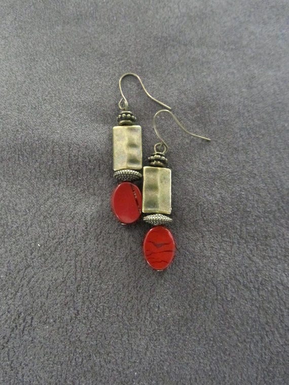 Red jasper and bronze earrings 2