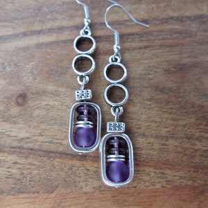 Sea glass earrings, bohemian earrings, beach earrings, purple dangle earrings, artisan ethnic earring, simple chic image 3