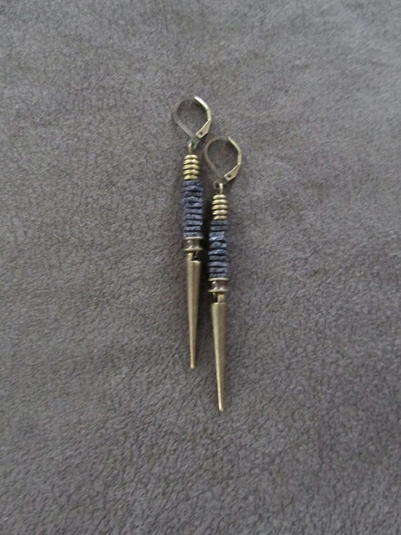 Gray lava rock and bronze spike earrings