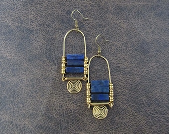 Blue lapis and gold ethnic earrings 2