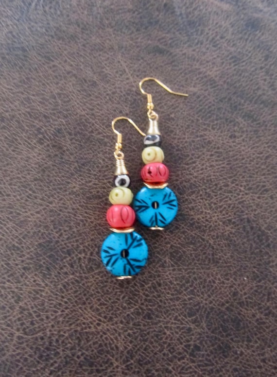 Colorful batik print bone earrings