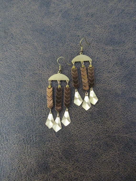 Brown hematite and brass chandelier earrings