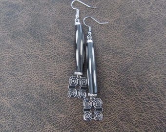Silver adinkra symbol Afrocentric African earrings, bone primitive exotic earrings, strength dwennimmen