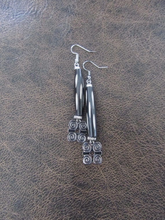 Silver adinkra symbol Afrocentric African earrings, bone primitive exotic earrings, strength dwennimmen