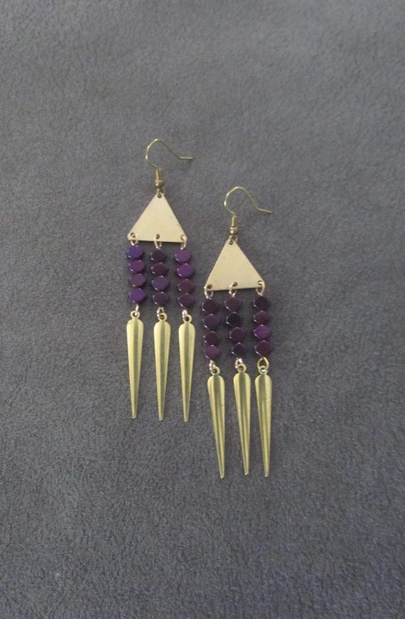 Brass chandelier and purple hematite earrings