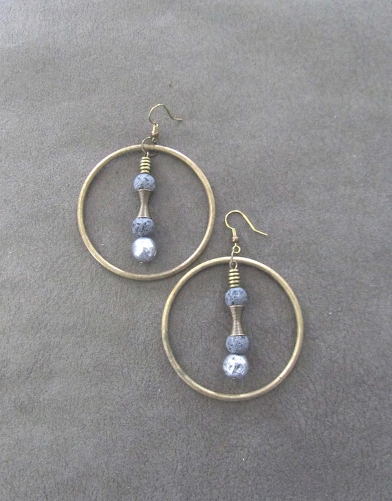 Brutalist antique bronze hoop earrings