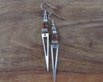 Silver and multicolor hematite triangle earrings
