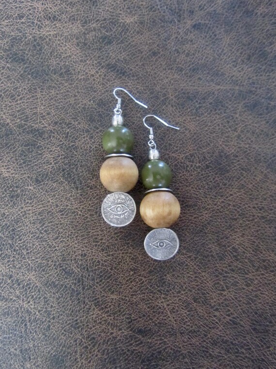 Egyptian African earrings, khaki, Afrocentric eye of Horus earrings, mythology, kemetism