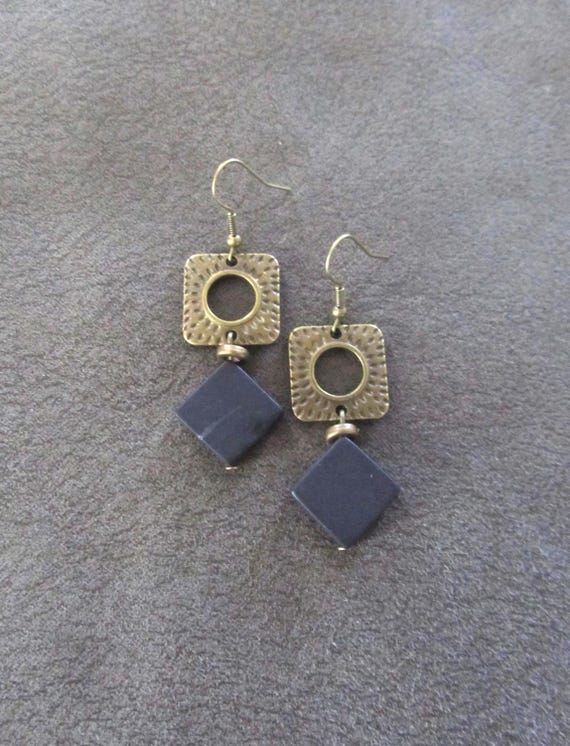 Bronze and black mid century modern earrings 2