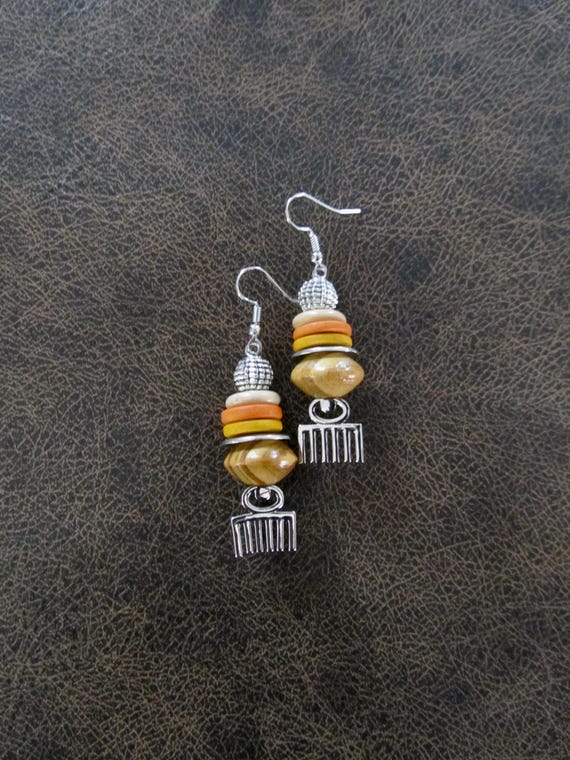 Afro pick earrings, adinkra symbol earrings, beauty earrings, comb earrings