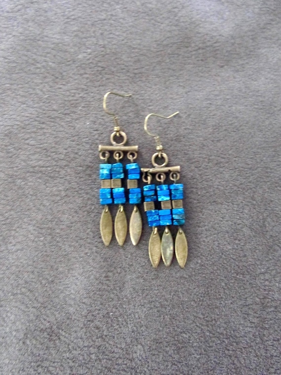 Imperial jasper and bronze tribal chandelier earrings 2