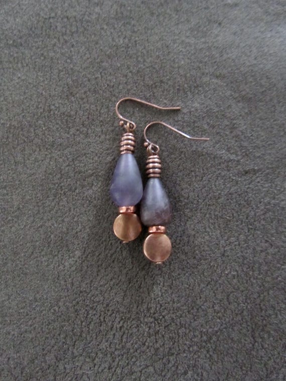 Purple stone and copper earrings