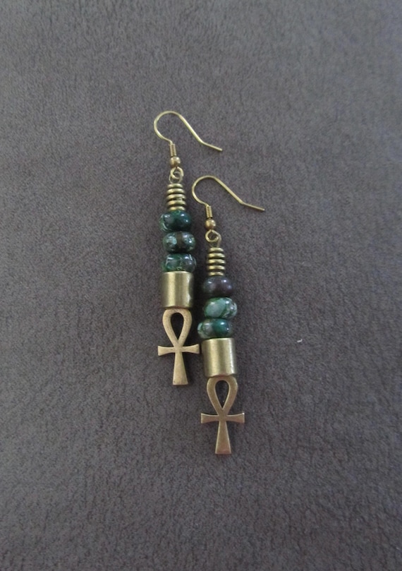 Ankh Egyptian African earrings, fertility symbol, kemetism, green