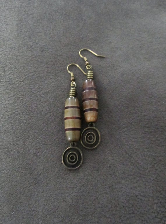 Tibetan agate and bronze earrings