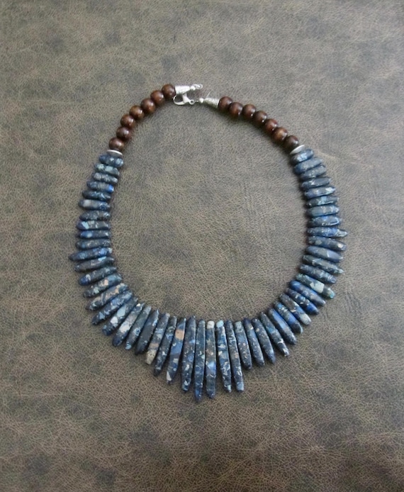 Blue imperial jasper bib necklace