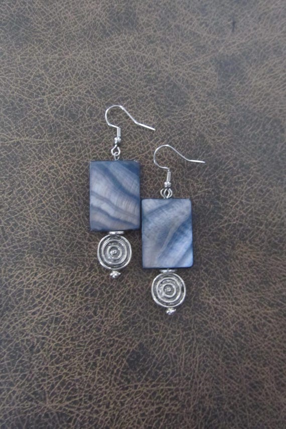 Blue mother of pearl statement earrings