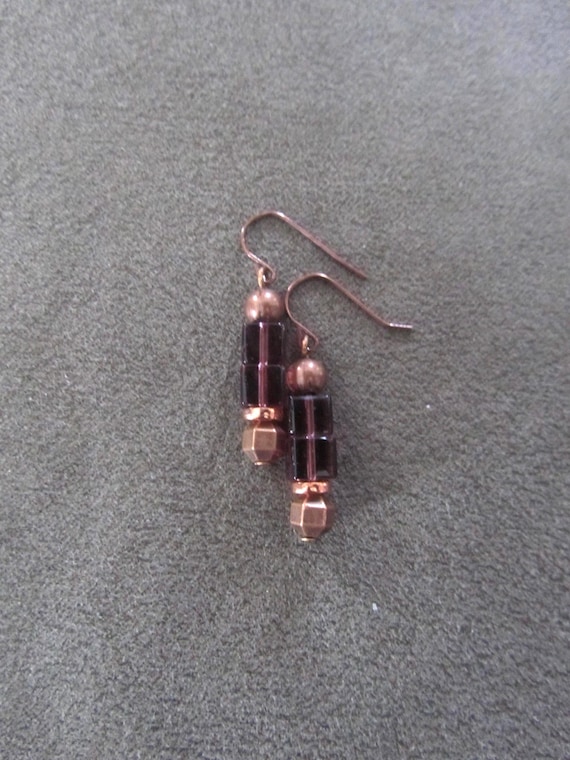 Purple glass and copper earrings 2