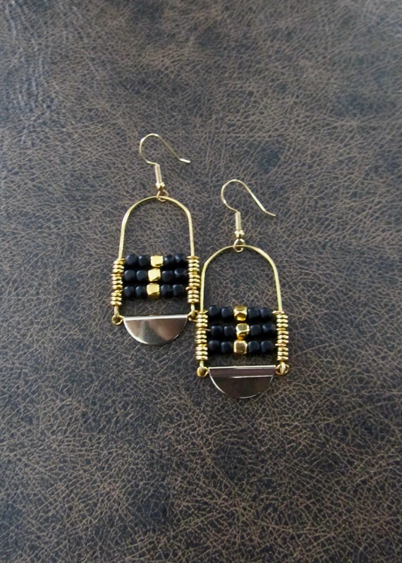 Black and gold ethnic statement earrings