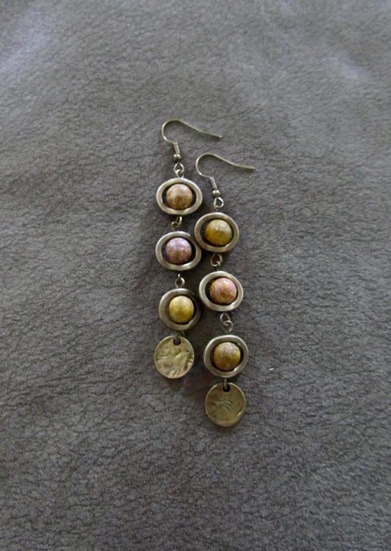 Jasper and bronze dangle earrings, earth tones
