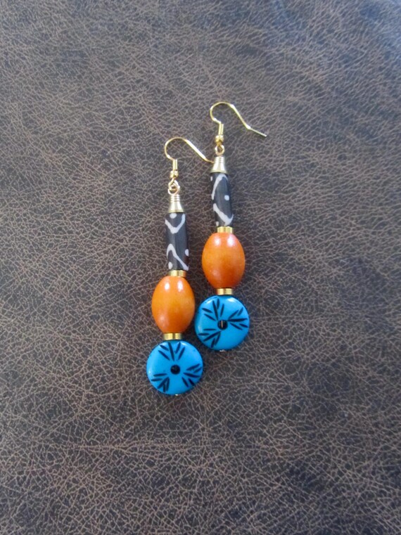 Bold batik print bone earrings