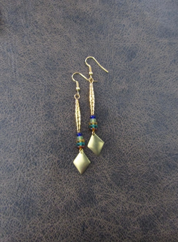 Colorful dangle earrings, gold