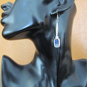 Silver and periwinkle glass dangle earrings, artisan ethnic earrings, simple chic image 4