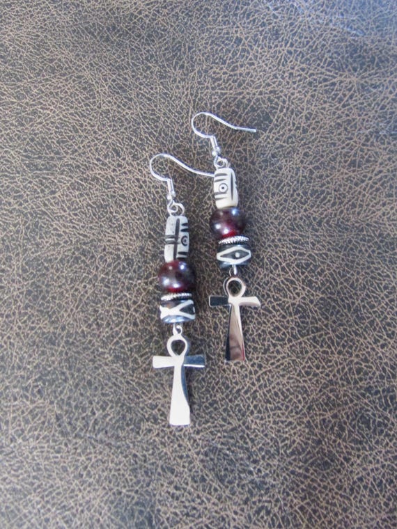 Ankh Egyptian African earrings, fertility symbol, Afrocentric bone 22