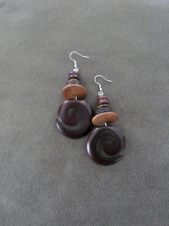 Bold wooden spiral earrings