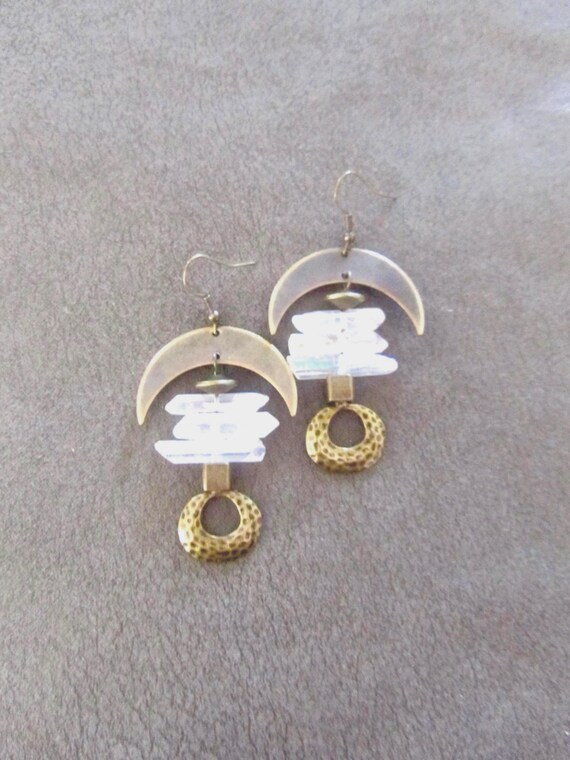 Raw quartz crystal earrings, clear