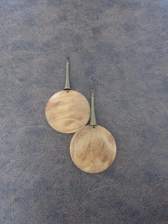 Statement Wood Earrings: Afrocentric Bronze Dangle Earrings 2