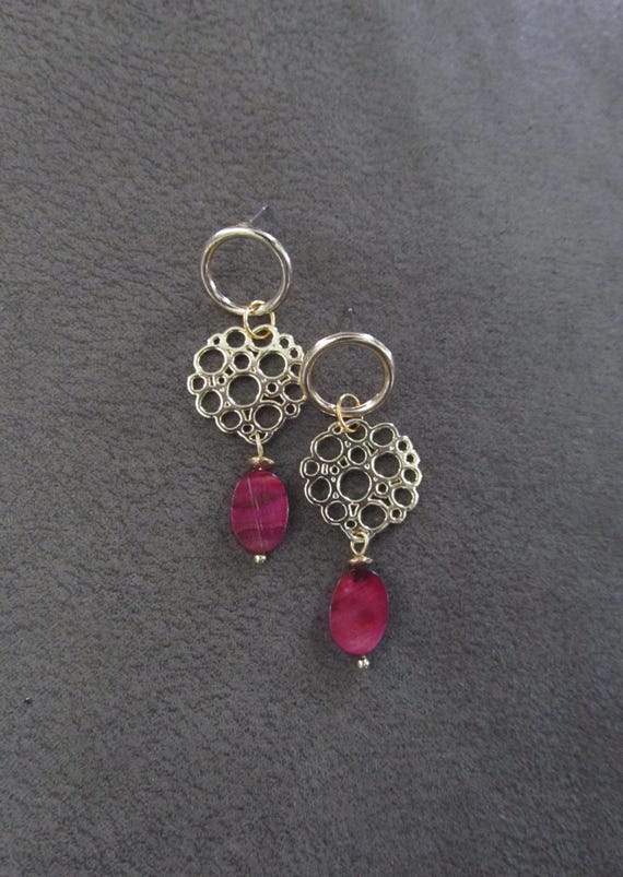 Gold and pink mother of pearl shell earrings