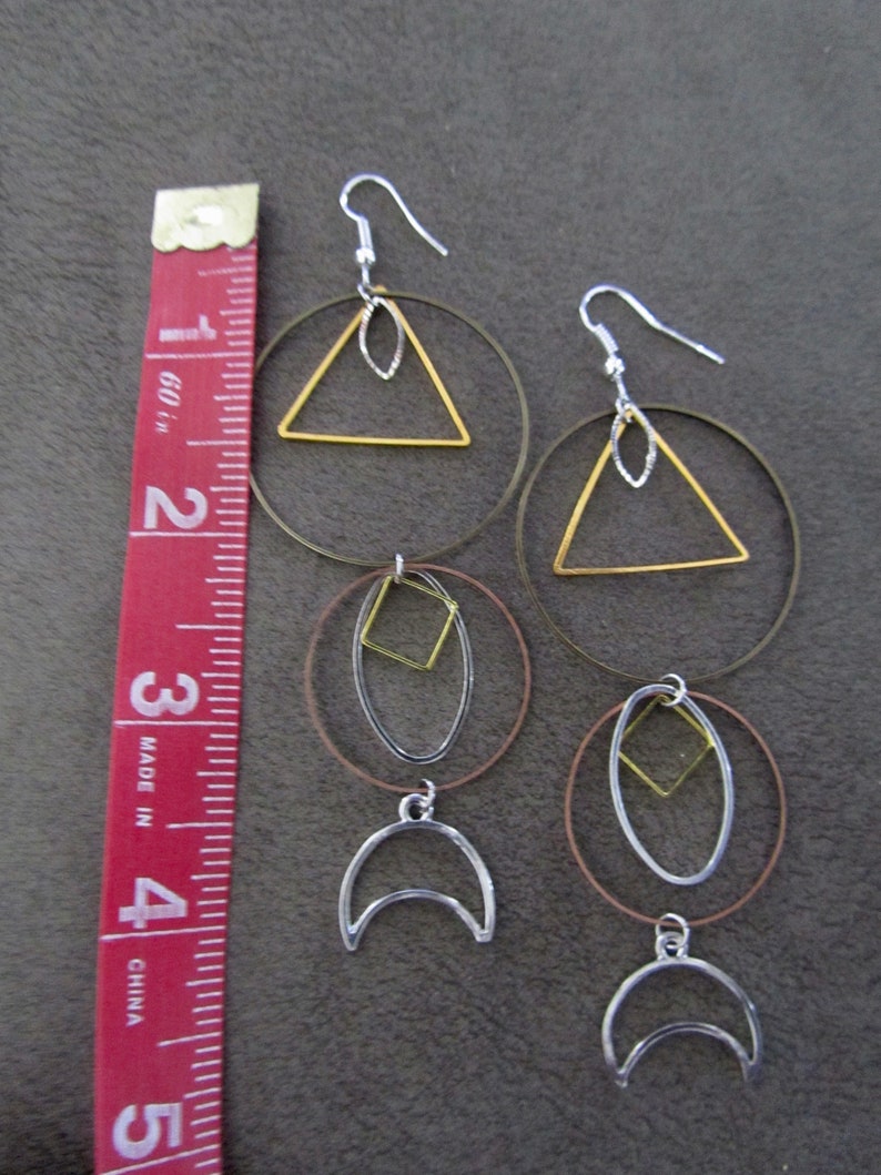 Long geometric earrings, mixed metal earrings, exotic hippie earrings image 2