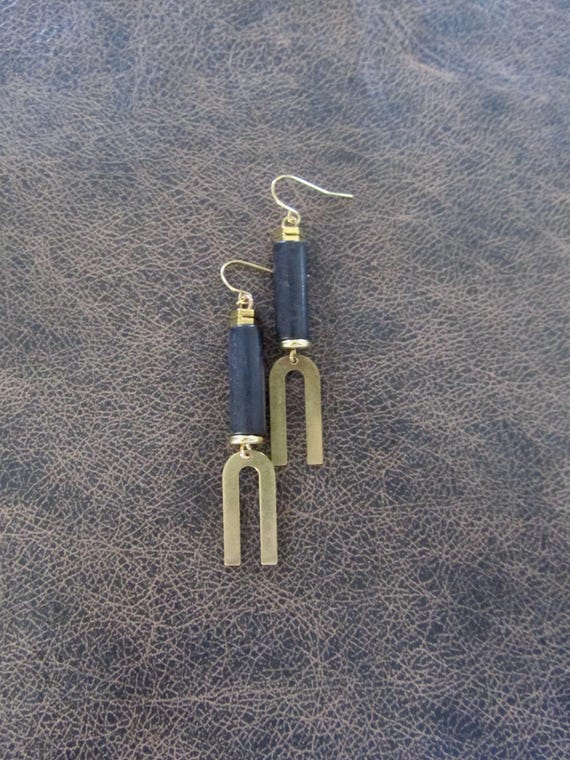Brass and black mid century modern earrings