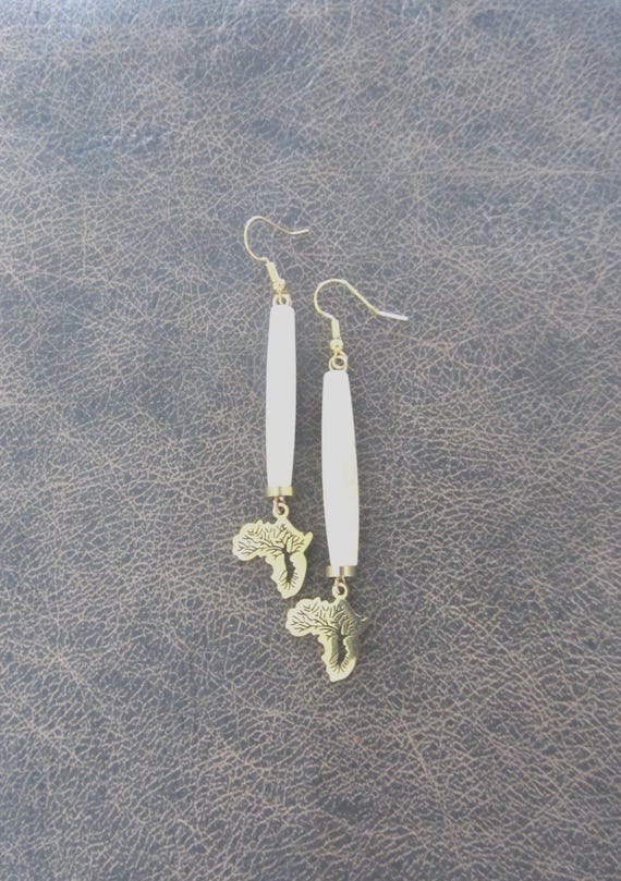 Africa Afrocentric carved bone and stainless steel earrings