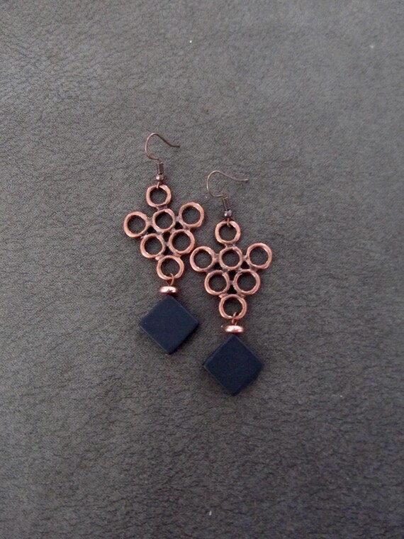 Geometric black and copper mid century modern earrings