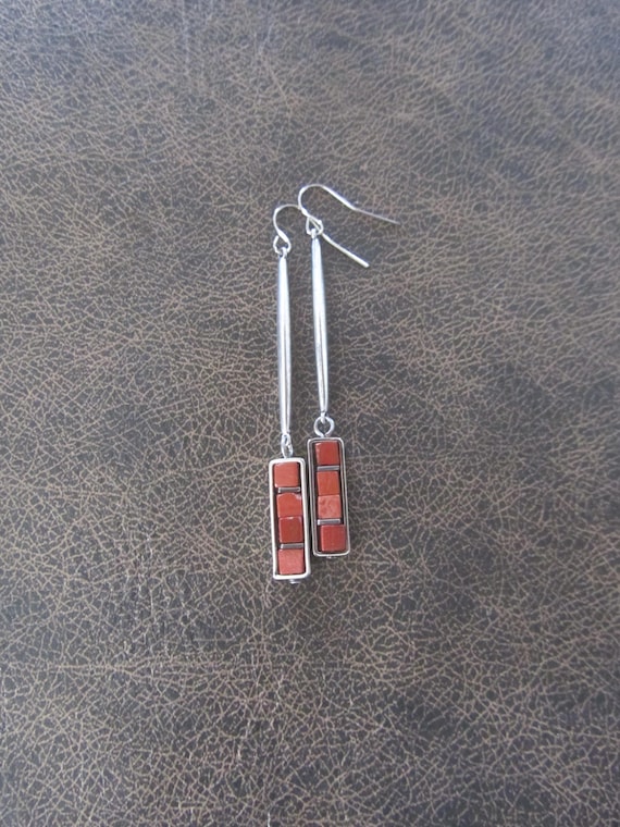 Red jasper and antique silver earrings 5