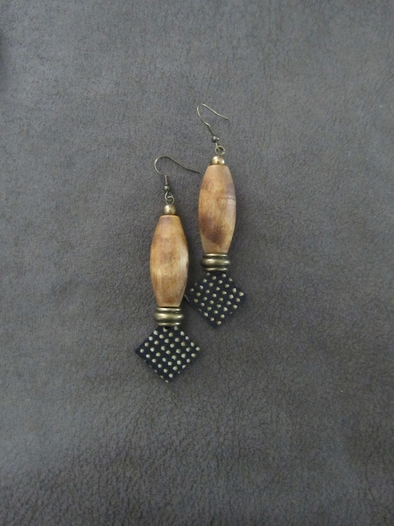 African print Ankara earrings, bold statement earrings, Afrocentric batik patterned fabric earrings, neutral