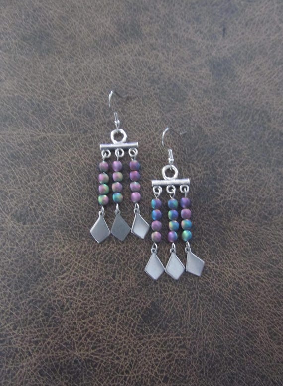 Multicolor hematite and silver chandelier earrings
