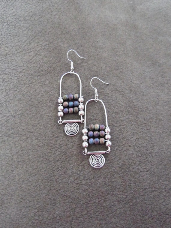 Multicolor ethnic bohemian earrings, silver