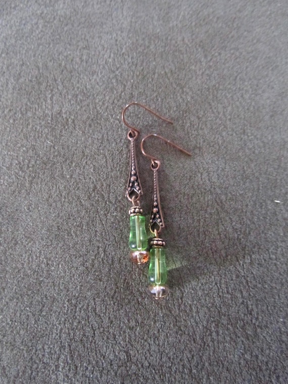 Ornate copper and glass earrings