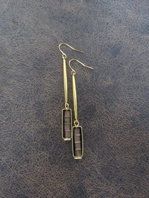 Brown lava rock Earrings: Minimalist Brutalist Style