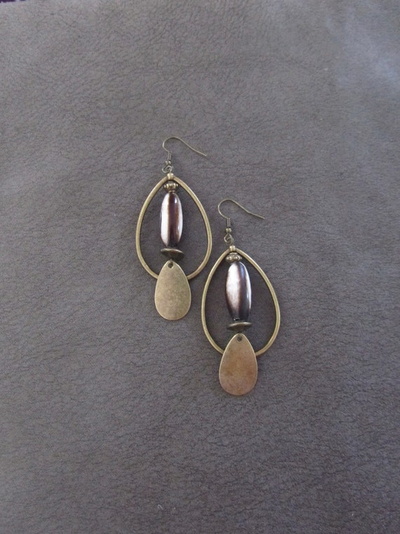 Bronze and bone tear drop hoop earrings