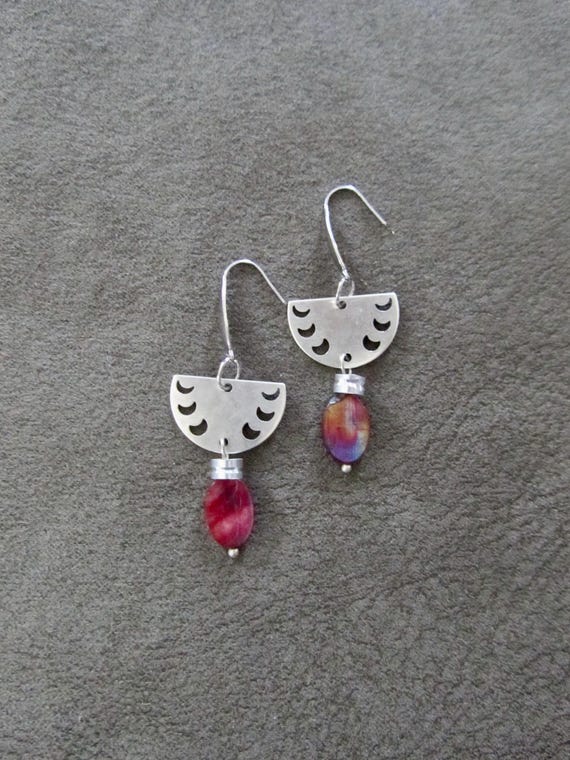 Antique silver and pink mother of pearl shell earrings
