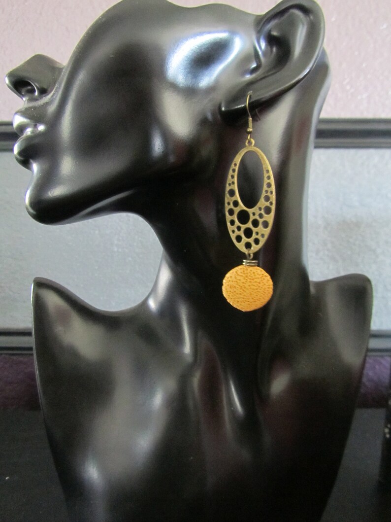 Yellow lava rock mid century modern earrings 2 image 3