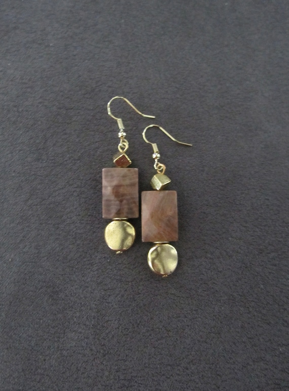 Brown stone and gold earrings