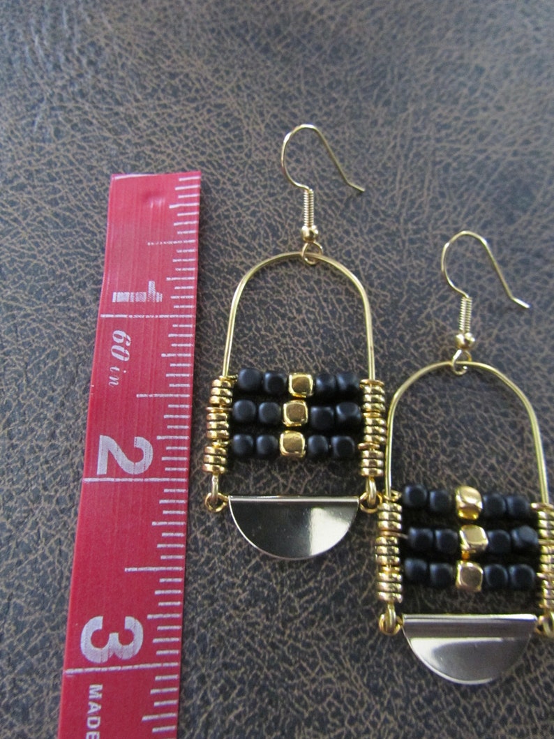 Black and gold ethnic statement earrings image 2