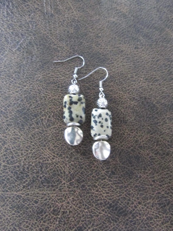 Dalmatian jasper and silver earrings