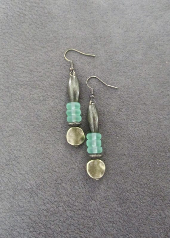 Bronze and green frosted glass earrings