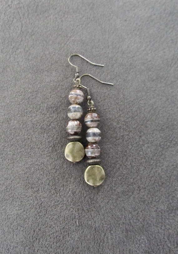 Tibetan agate and bronze earrings 222